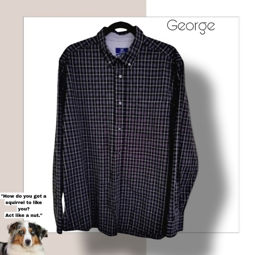 🌿George Classic Fit Men's XL Black & Gray Button Down Shirt - Picture 7 of 8